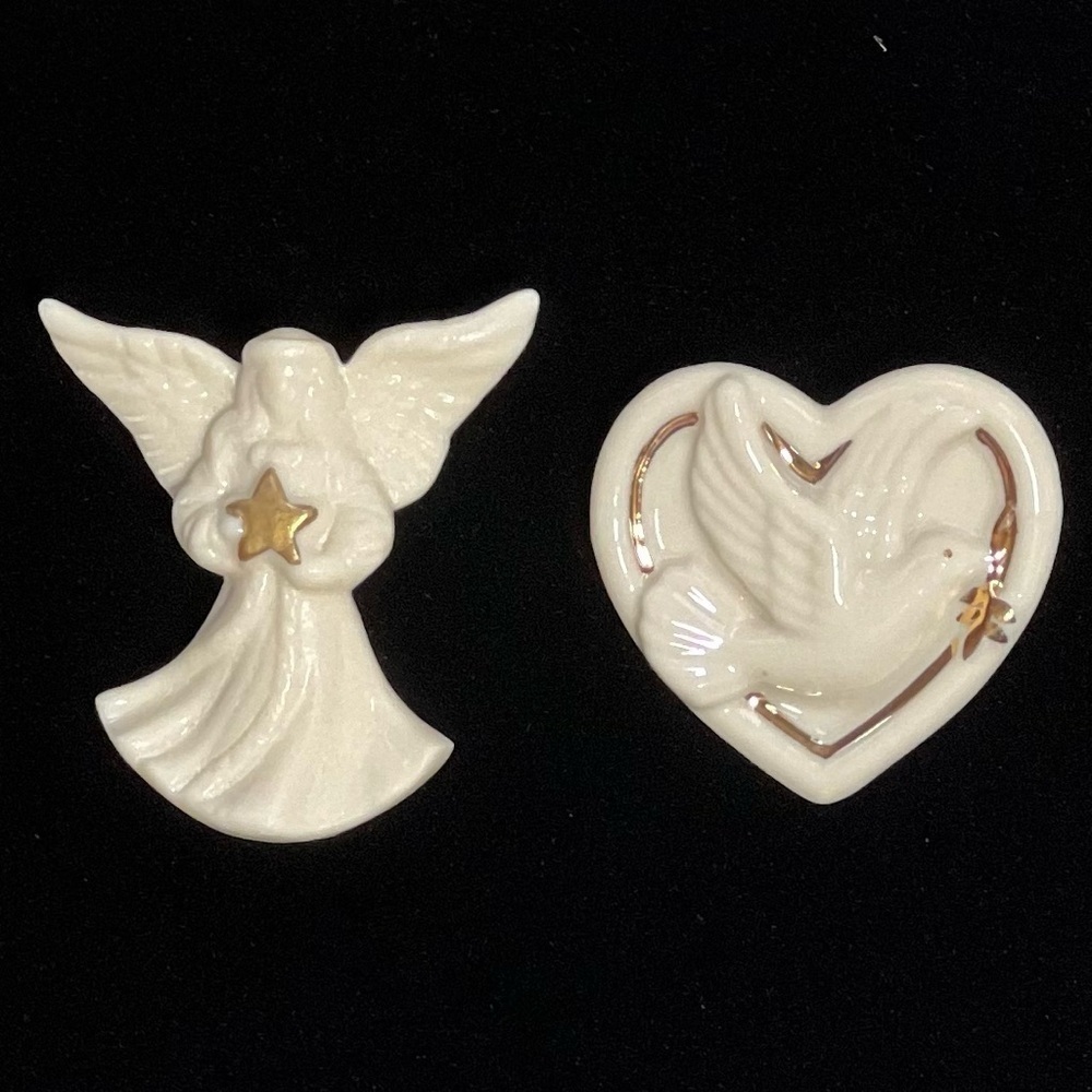 Holiday Brooches Lenox Porcelain Angel Heart Shaped Peace Dove VTG EUC - Picture 5 of 5